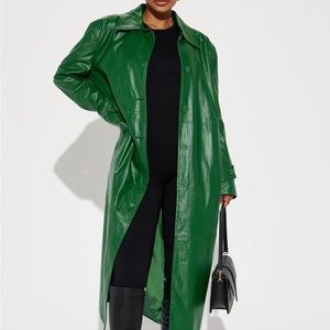 NWT - Gorg Faux Leather Trench Coat in Hunter Green, XL